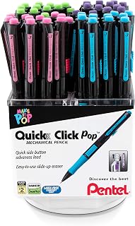 Pentel Quick Click Pop Mechanical Pencil, (0.7mm) Med. Line, Assorted Barrels, Spinner Display - 42 Pieces (PD217A-42)