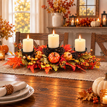 DTNESS Fall Candle Holder Centerpiece, 28 Inch, Orange