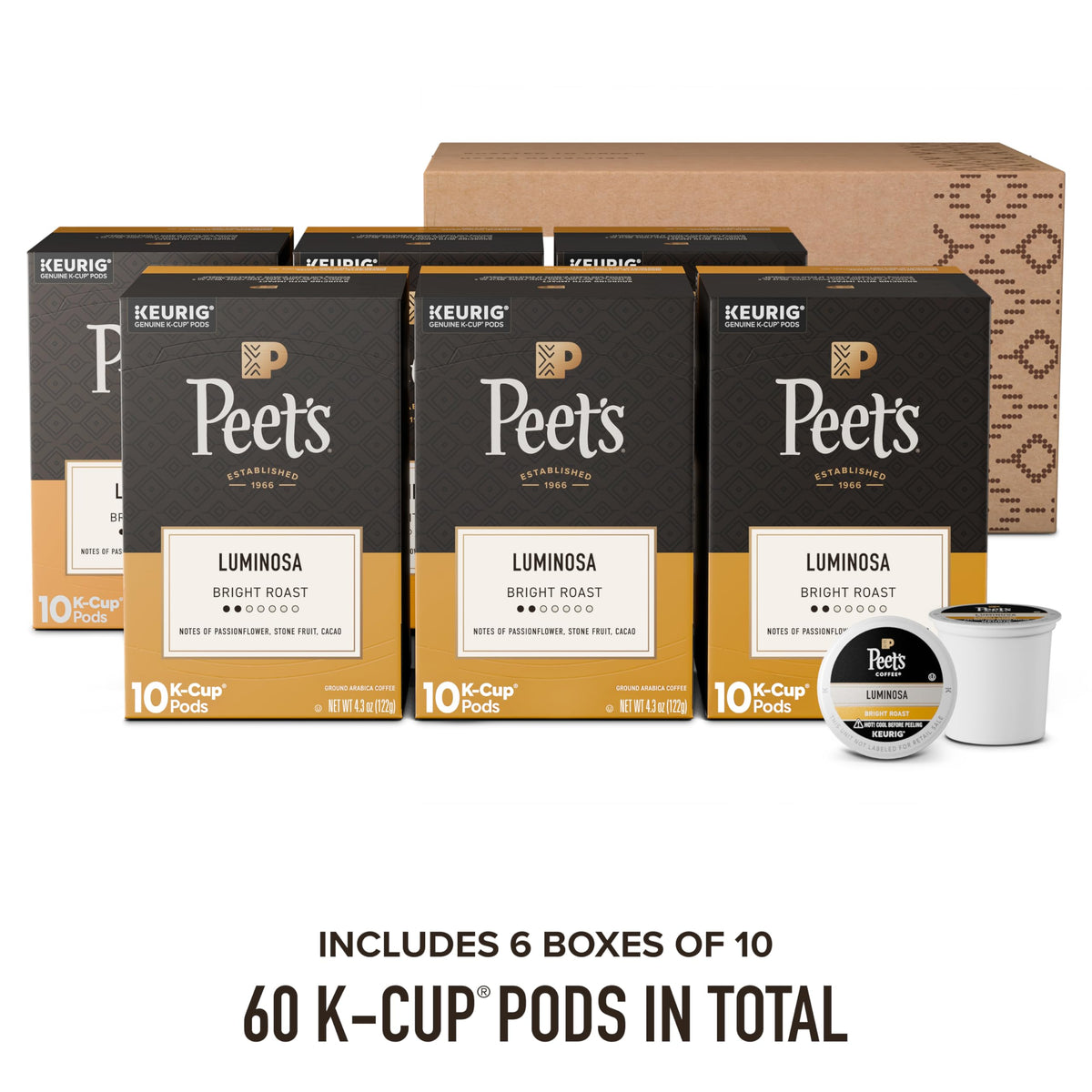 Peet's Coffee Luminosa Breakfast Blend / 10 Count (Pack of 6) / Luminosa Breakfast Blend - 60 K-Cups Single-Serve Capsules & Pods