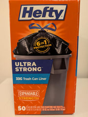 Ultra Strong Draw String 33 Gal. Trash Bags (50-Count) by Hefty – 12 Count (Pack of 1), 33.0 gallons, Solid Black, Model 00E8357400AC