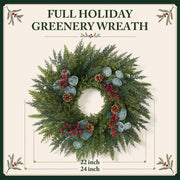 Worthyeah Norfolk Pine Wreath, 24 Inch Illuminated, Christmas