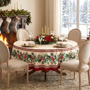 Softalker Christmas Jacquard Tablecloth, 70 Inch Round, Holly