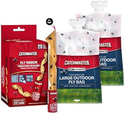 Catchmaster Fly Trap Bundle, Fly Bag 2-Pack & Fly Ribbon 20-Pack, Fruit Fly Traps for Indoors & Outdoors, for Garage, Backyard, Pool, Patio & Camping