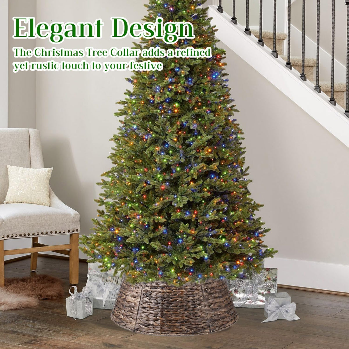 YoleShy Wicker Christmas Tree Collar, 26 Inch Diameter, Brown