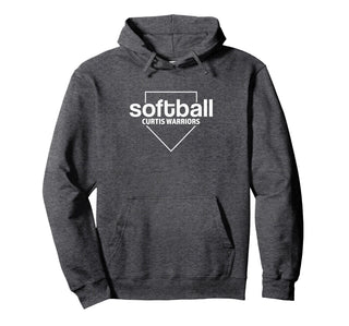 Curtis Warriors Softball Home Plate Pullover Hoodie by Curtis Warriors Official High School Gear – Polyester, Grey, Model GN4JGMHVWCB