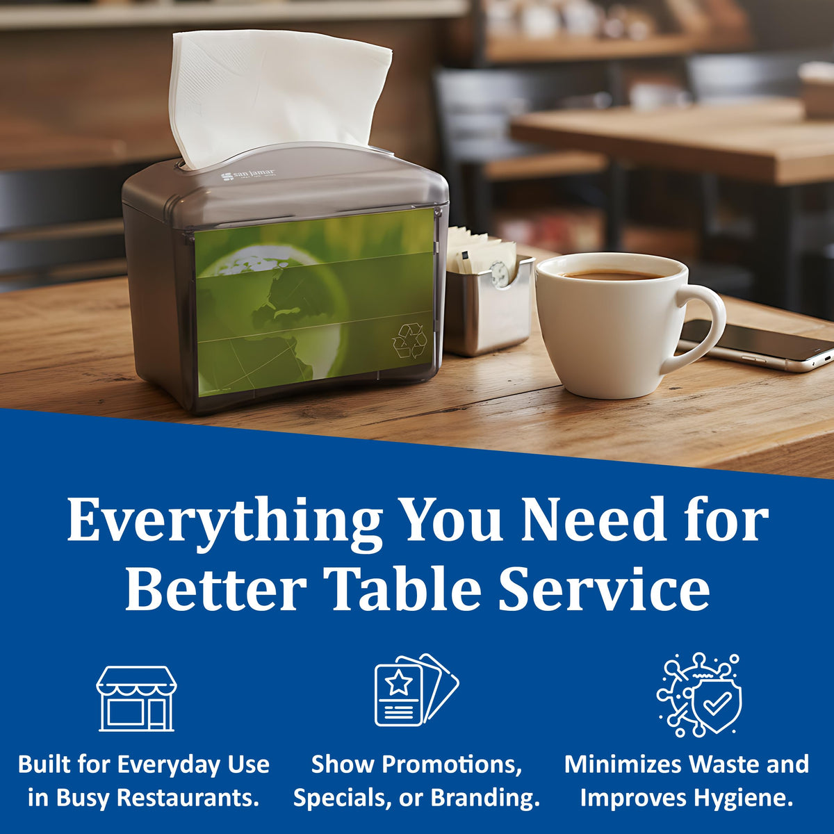 Venue® Napkin Dispenser for Restaurant Tabletop by San Jamar – Mini, 0.0 ounces, Acrylonitrile Butadiene Styrene, Black, Pack of 6