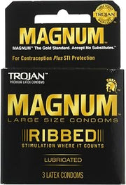 TROJAN Magnum Ribbed Condoms, Unscented, 3 Count