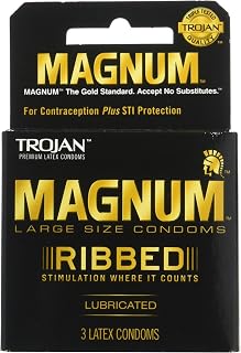 TROJAN Magnum Ribbed Condoms, Unscented, 3 Count