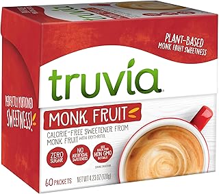 Truvia Monk Fruit Sweetener Packets, 60 Count Box | Monk fruit extract & erythritol; 60 packets; 1 packet = 2 tsp sugar; non-GMO, gluten-free, kosher, plant-based