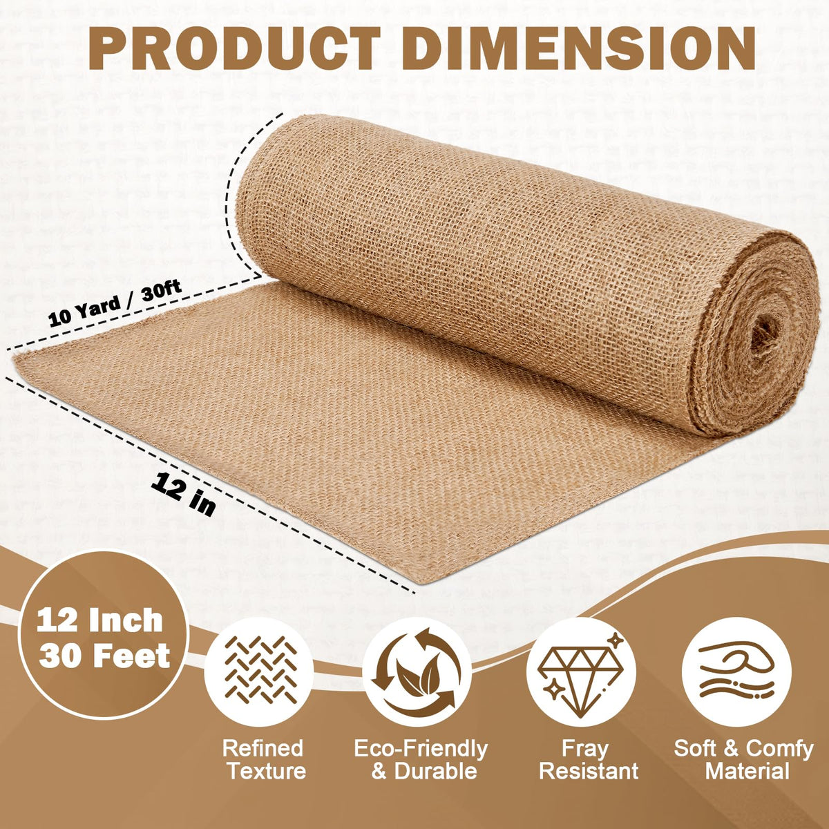 Topdiaos Burlap Table Runner, 12 x 10 Yard Roll, Brown