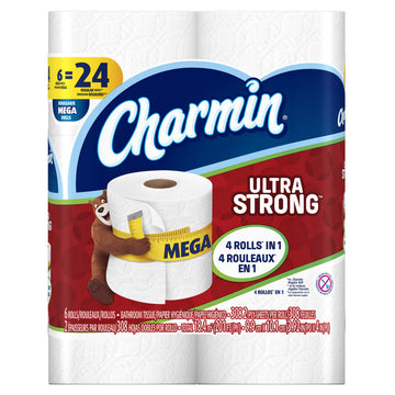 Ultra Strong Toilet Paper 6 Mega Rolls = 24 Regular Rolls by Charmin – 6 Count (Pack of 1), Paper, Pack of 6, Model 37000911876