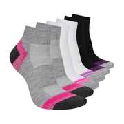 Women's 6-Pack Performance Quarter Crew Socks by Skechers – Cotton, Medium Grey, Pack of 6, Model S105706