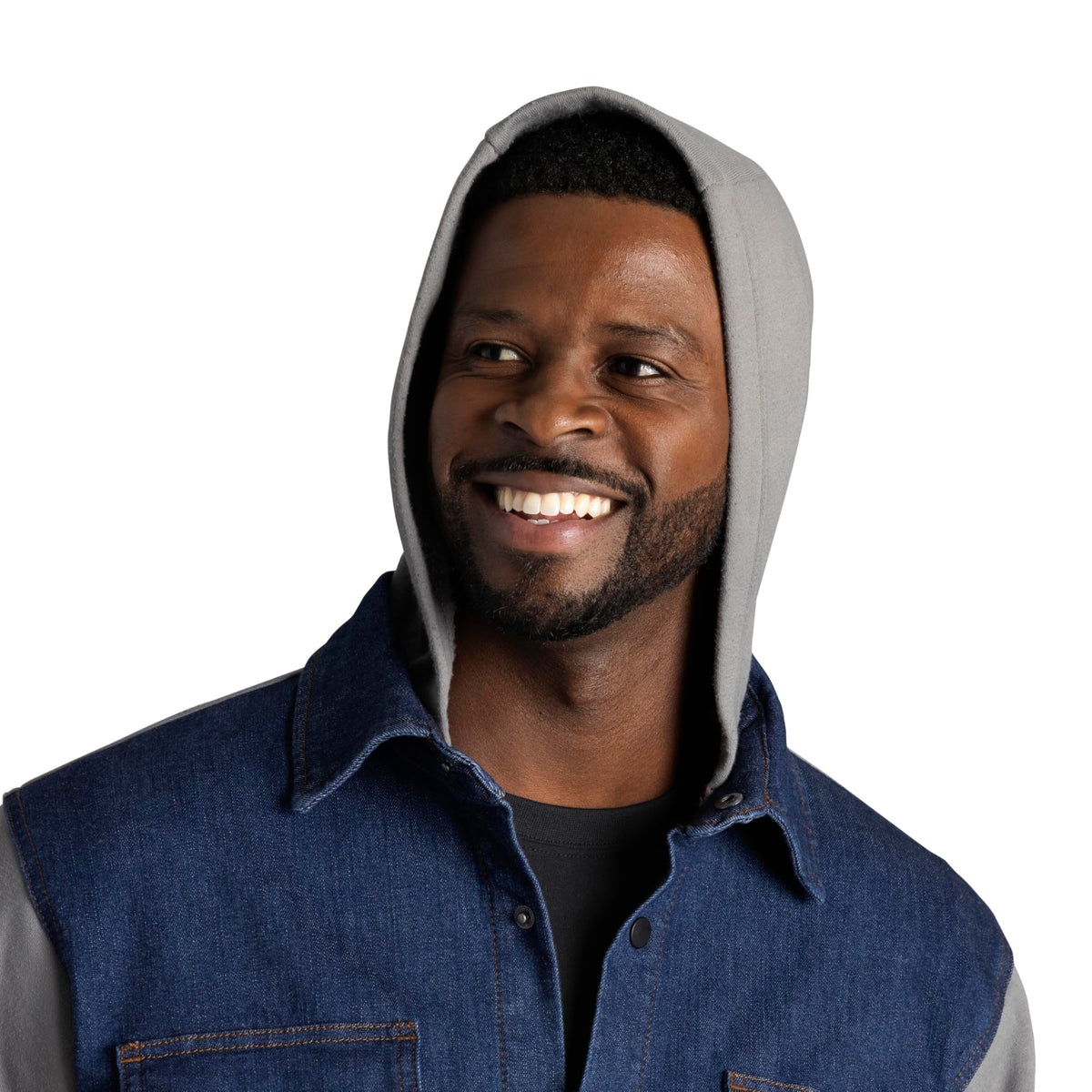 Men's Denim & Fleece Hooded Shirt Jacket by Red Kap – Cotton, Denim / Black, Model S5DJBK RG 3XL