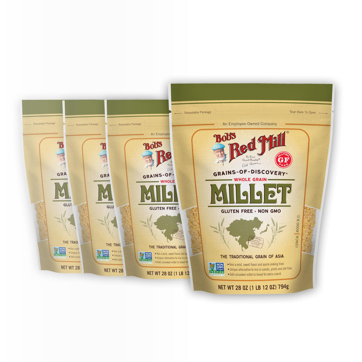 Whole Grain Millet by Bob's Red Mill – 28 Ounce (Pack of 4), Natural, Pack of 4, Model P101182