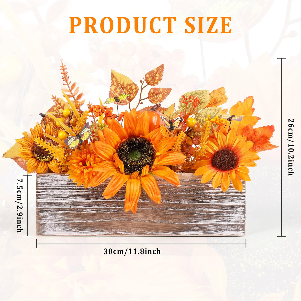 Dlerom Artificial Fall Arrangement, Wooden Crate Centerpiece, Orange