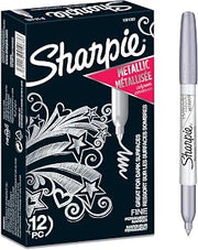 Sharpie Metallic Permanent Markers, Fine Point, Silver Ink, 12 Count | Perfect for Dark Surfaces