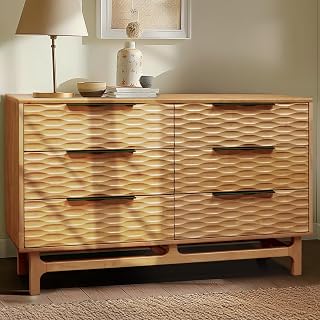 Acacia Elara 54" Solid Wood Dresser with 6 Drawers, Natural Oak