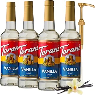 Torani Vanilla Flavored Drink Syrup with Pump, 25.4 fl oz, 4 Pack