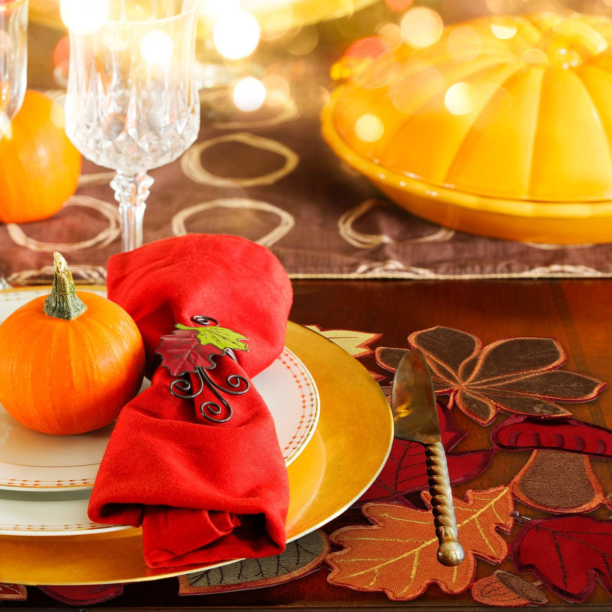 Tudomro Embroidered Fall Placemats, 11 x 17 Inch, Set of 6