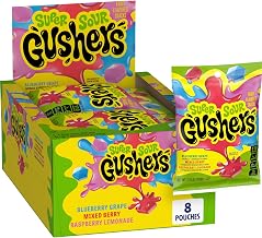 Gushers Super Sour Berry Fruit Snacks, 8 ct, 34 oz | Blueberry Grape, Mixed Berry & Raspberry Lemonade Flavors, Juicy Center, Gluten Free, Gelatin Free, Vitamin C