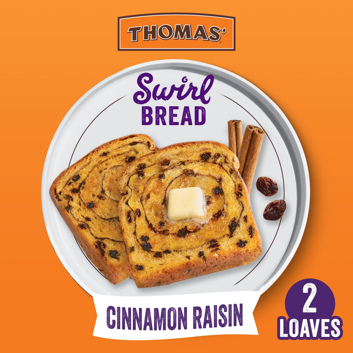 Swirl Cinnamon Raisin (Club Pack) Bread by THOMAS' – 16 Ounce (Pack of 2)