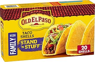 Old El Paso Stand 'N Stuff Taco Shells, Family Size, 20 Ct, 9.4 oz | Gluten Free, 3-Ingredient Corn Shells, Flat Bottom Stands Upright Without a Taco Stand, Oven-Crisp for Maximum Crunch