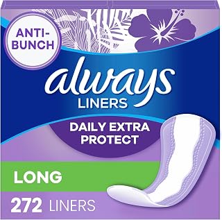 Always Panty Liners for Women Anti-Bunch Xtra Protection Daily Liners, Long, Unscented, 136 Count x 2 (272 Total)