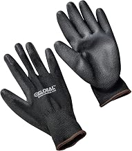 Global Industrial Flat Polyurethane Coated Gloves, Black/Black, Large, Lot of 12
