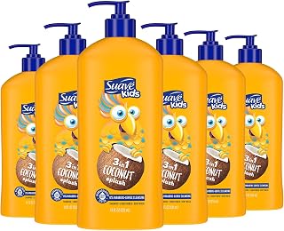 Suave Kids 3-in-1 Tear Free, Body Wash, Shampoo and Conditioners, Dermatologist Tested, Coconut Splash, 18 Oz Pack of 6