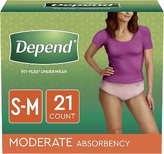 Depend FIT-FLEX Incontinence Underwear for Women, Disposable, Moderate Absorbency, S/M, Blush, 84 Count (4 Packs of 21)