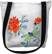 Betsy Drake TY1046M 16 x 16 in. Dragonfly & Red Flower Tote Bag - Medium