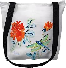 Betsy Drake TY1046M 16 x 16 in. Dragonfly & Red Flower Tote Bag - Medium