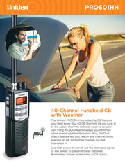 Pro-Series 40-Channel Portable Handheld CB Radio by Uniden – Black, Model PRO501HH