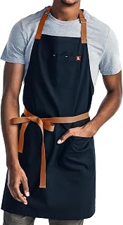 hedley & bennett Essential Apron – Adjustable Bib Chef Apron with 3 Pockets & Towel Loop – 12oz Cotton Canvas – Midnight Blue