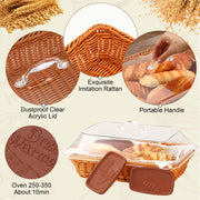 LemonRoad Bread Warmer Basket Set, Includes 2 Baskets 3 Stones and Towel, Tan