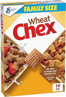 Wheat Chex Cereal, Chex Mix Ingredient, Family Size, 19 oz | 52g Whole Grain per Serving, Good Source of 12 Vitamins & Minerals, No High Fructose Corn Syrup