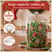 Yetene Gingerbread Man Cookie Jar, 1.06 Gallon Clear Storage Container, Red Green Brown