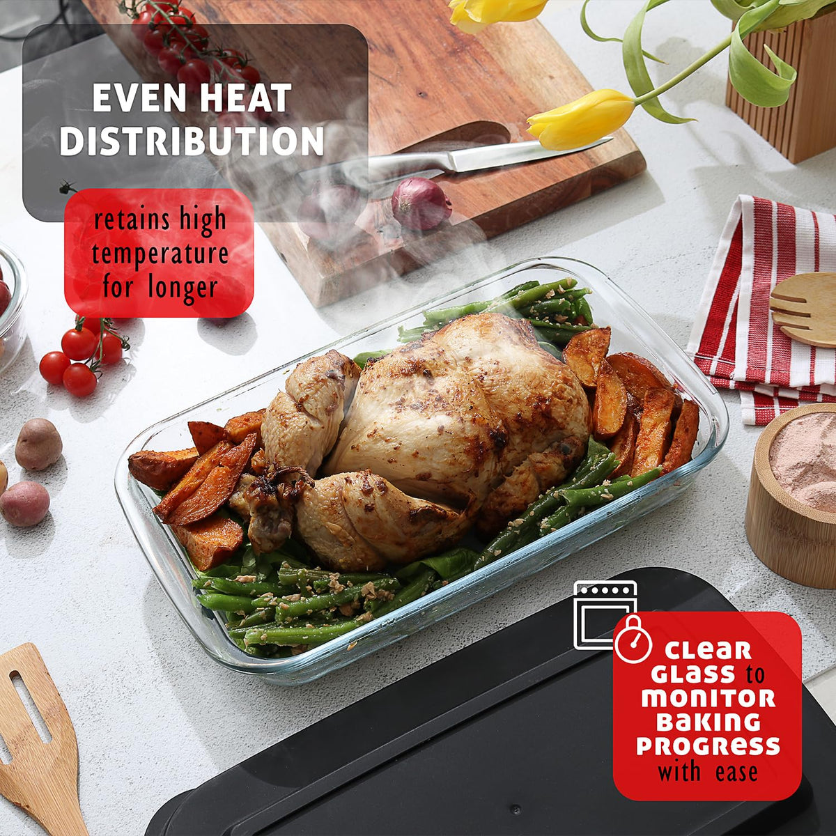 Eatex Glass Casserole Set, 4 Sizes with Lids, Black