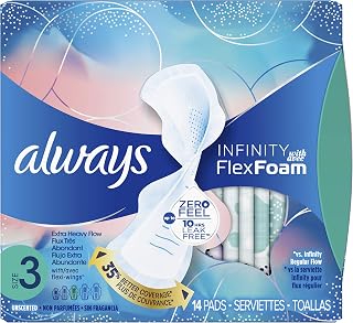 Always Infinity Pads Extra Heavy Flow Absorbency with Wings, Size 3, Unscented, 14 Count
