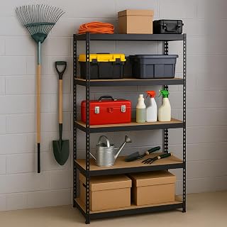 AR Shelving Black Label Storage Collection — 5-Shelf Steel Unit, 48in.W x 18in.D x 72in.H, 2500-Lb. Capacity, Tool-Free Assembly, Matte Black, Model# TRCD18509KFUS0I