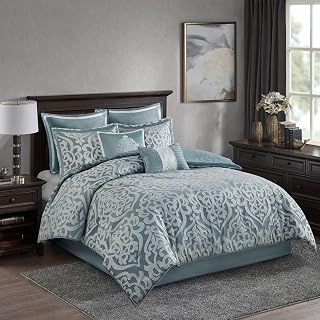 Geelife 8 Piece Jacquard Comforter Set Aqua/Silver King