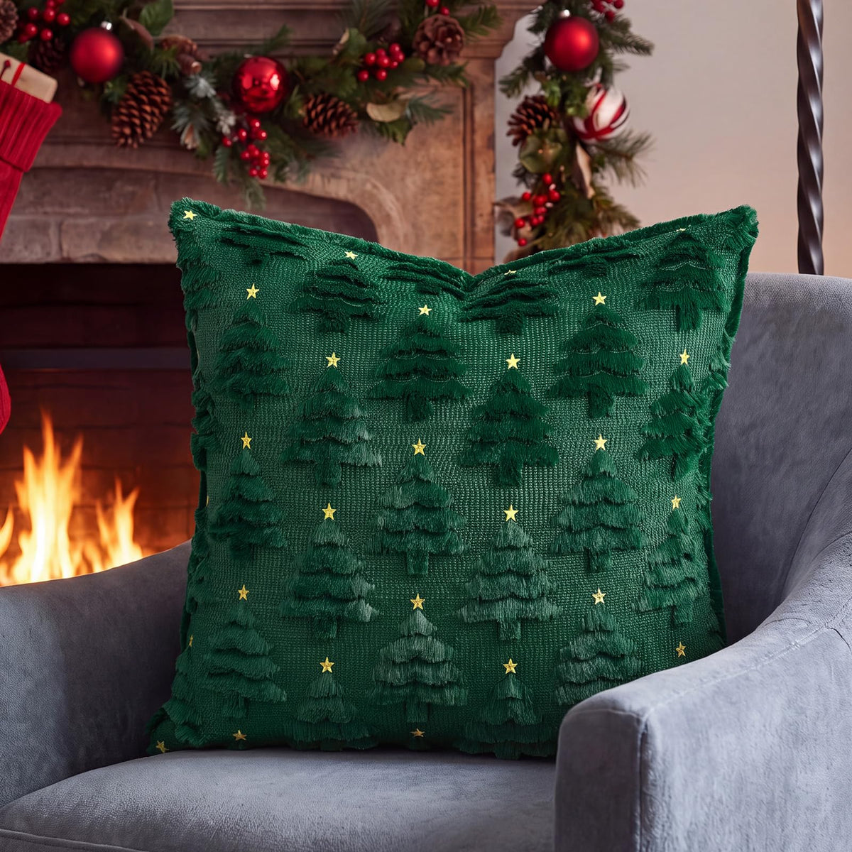 Softalker Christmas Pillow Covers, 18x18 Inches, Green Tree Set of 2
