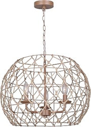 Canarm Aura 3-Light Pendant Chandelier, Handcrafted Rope Shade with Adjustable Chain, Boho Rustic Lighting for Dining Room, Kitchen or Entryway