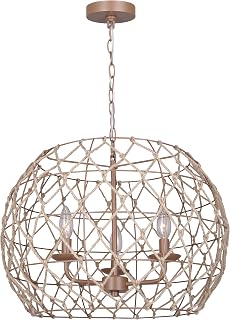 Canarm Aura 3-Light Pendant Chandelier, Handcrafted Rope Shade with Adjustable Chain, Boho Rustic Lighting for Dining Room, Kitchen or Entryway