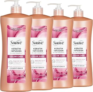 Suave Keratin Infusion Color Care Conditioner for Color-Treated Hair, Anti Fade + 48HR Frizz Control, Smooths & Boosts Shine, 28 FL OZ Pump, 4 Count