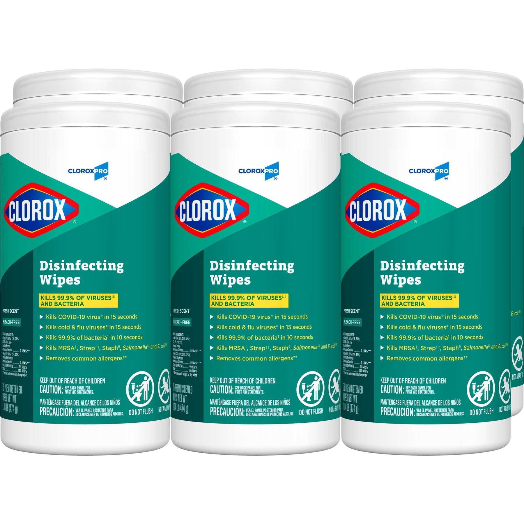 CloroxPro Disinfecting Wipes, Fresh Scent, 75 Count, 6 Pack