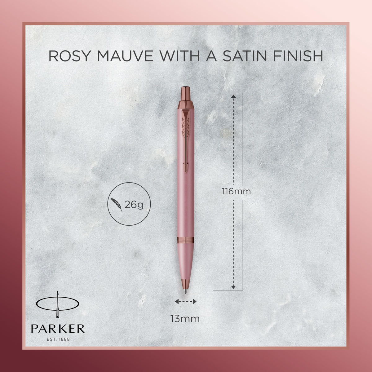 IM Ballpoint Pen | Finishing Touch Collection | Mauve Finish | Medium Point with Blue Ink Refill | Gift Box by Parker – 1 Count (Pack of 1), Mauve, Model 2235416