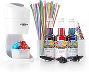 Hawaiian Shaved Ice Machine Kit - 3 Flavors, 25 Cups, Straws, Pourers, Ice Molds
