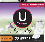 U by Kotex Clean & Secure Ultra Thin Overnight Pads with Wings (Previously 'Security'), 28 Count (Packaging May Vary)