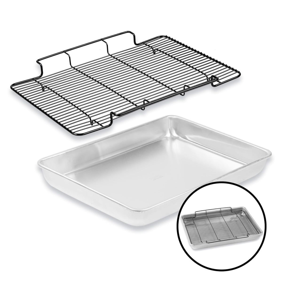 Baker's Secret Recycled Aluminum Roasting Pan with Rack, 17.7 x 13 Inch, Silver